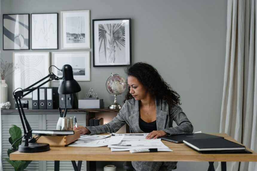 Woman working at her desk